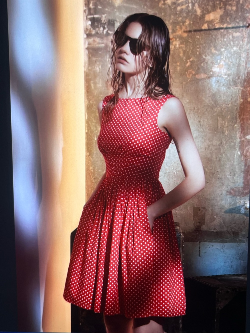 Emily and fin Orange and white Polka Dot Lucy MODCLOTH Dress -SMALL